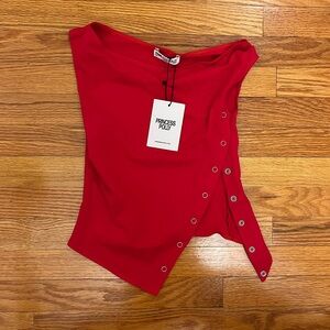 Princess Polly Vibrant Red Off-Shoulder Top with buttons